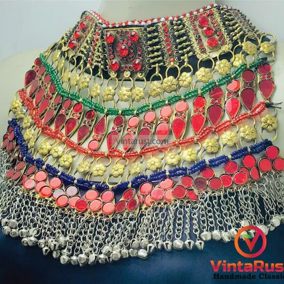 Tribal Red Choker Necklace, Handmade Kuchi Choker Necklace - Picture 7 of 10